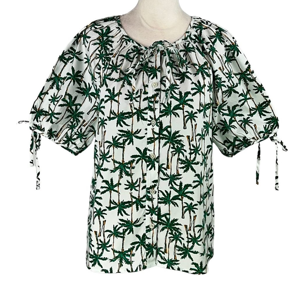 Bring on warm weather! Like new J.CREW Palm Tree Print Top with Tie Deta…
